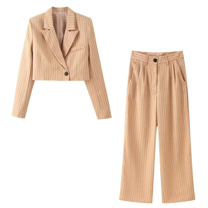 Damen Zweiteiliges Nadelstreifen-Kurzblazer mit hochgeschnittener weiter Hose Drune