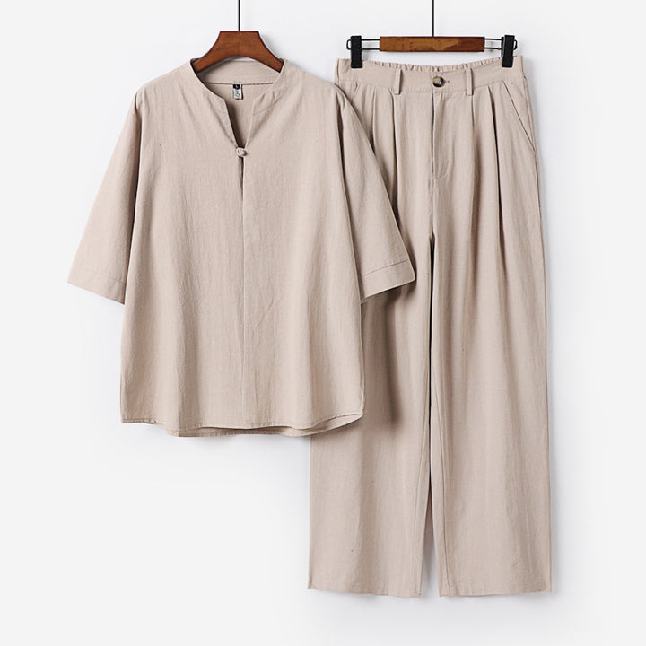 Herren Zweiteiliges Leichtes Freizeitset mit Stehkragen und elastischer Bundhose Drune