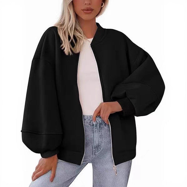 Damen Oversize Bomberjacke mit Ballonärmeln und durchgehendem Reißverschluss Drune