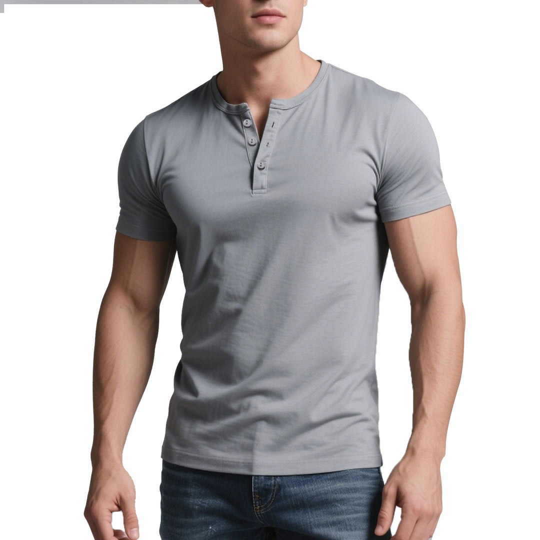 Herren nan kurzes Henley-Shirt mit dezenter Knopfleiste und figurbetontem Schnitt Drune