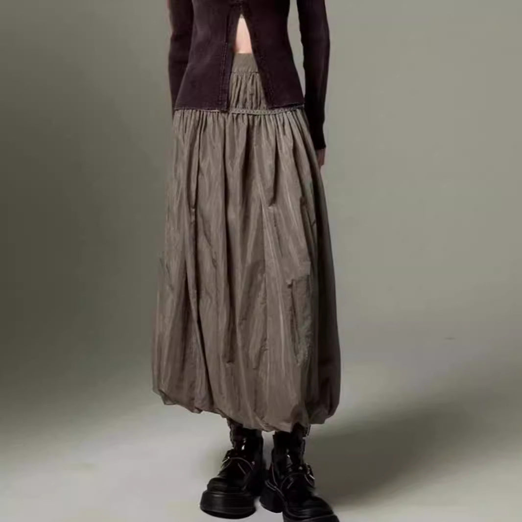 Damen midi Rock mit elastischem Bund und voluminösem Schnitt Drune