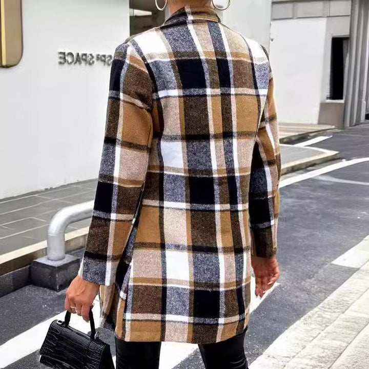 Damen Modischer Karo-Blazer aus weichem Wollmix Drune