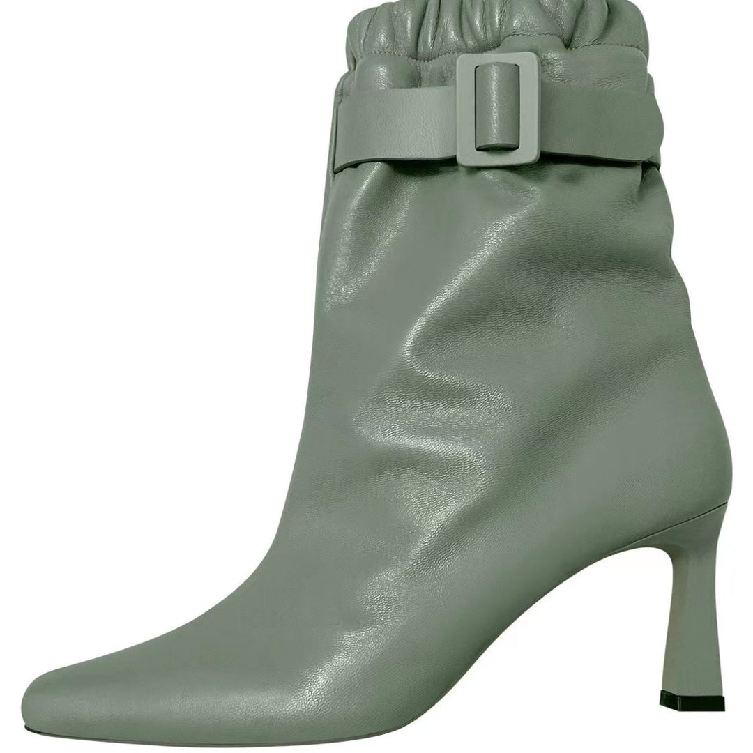Damen Slouchy High-Heel Stiefeletten mit Schnallen-Detail Drune