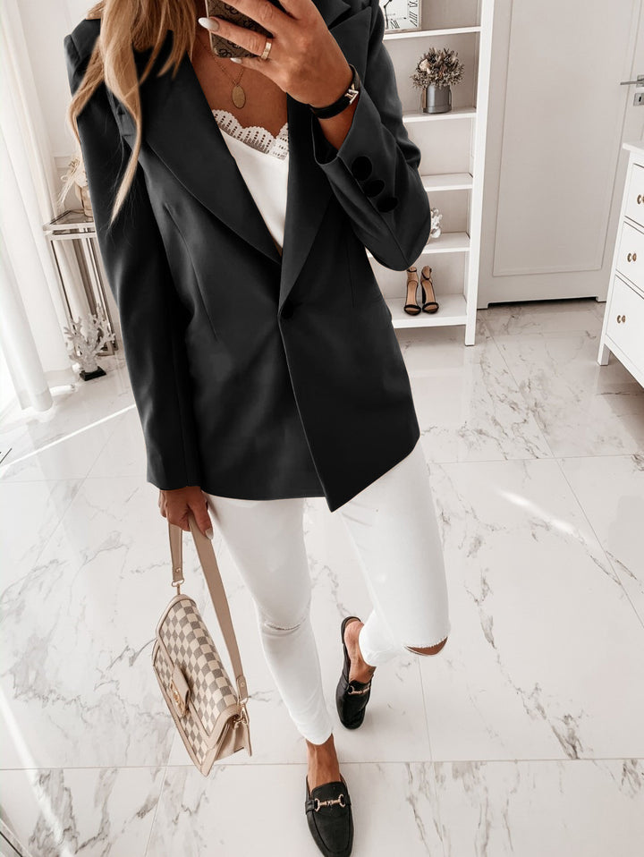 Damen Langblazer mit einreihiger Knopfleiste, tailliertem Schnitt und soften Schulterpolstern Drune