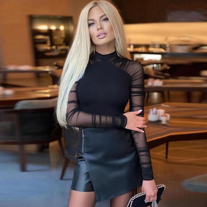 Damen Eleganter Langarm-Bodysuit mit transparenter Raffung Drune