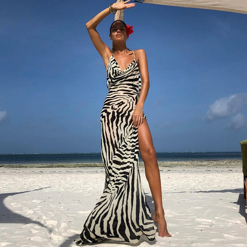 Damen Elegantes Maxikleid mit beeindruckendem Wickelkragen und hohem Schlitz Drune