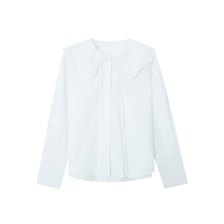 Damen Bluse mit übergroßem besticktem Bubikragen und Bindeschleife Drune