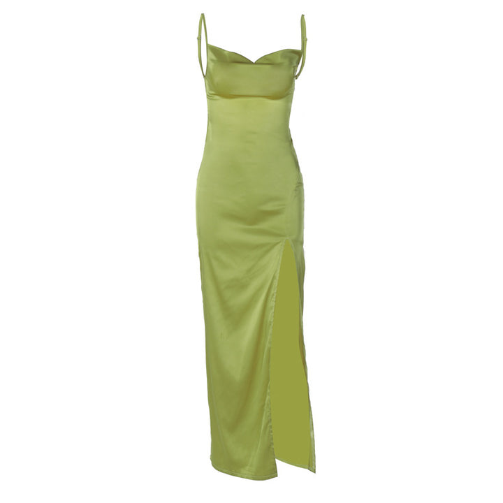 Damen Elegantes Maxikleid mit tiefem Spaghetti-Träger-Ausschnitt und seitlichem Schlitz Drune