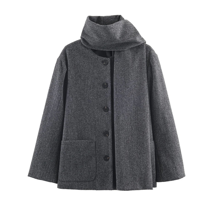 Damen nan boxy Wollmix-Jacke mit voluminösem Schlauchkragen und aufgesetzter Fronttasche Drune