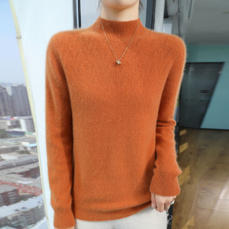 Damen Schlanker minimalistischer Stehkragen-Feinstrickpullover mit geripptem Hals Drune