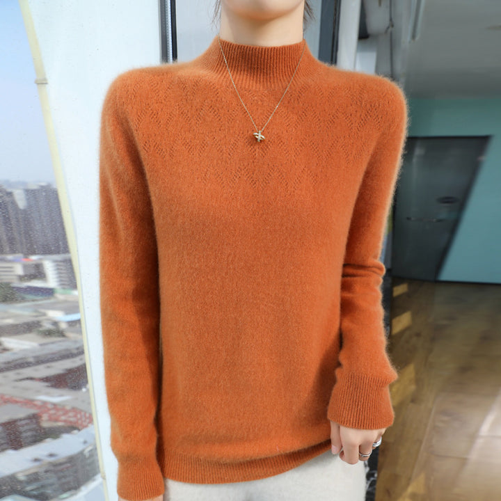 Damen Schlanker minimalistischer Stehkragen-Feinstrickpullover mit geripptem Hals Drune