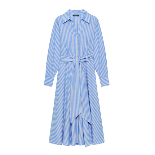 Damen nan gestreiftes Hemdkleid mit Bindegürtel, langen Manschetten und asymmetrischem Zipfelsaum Drune