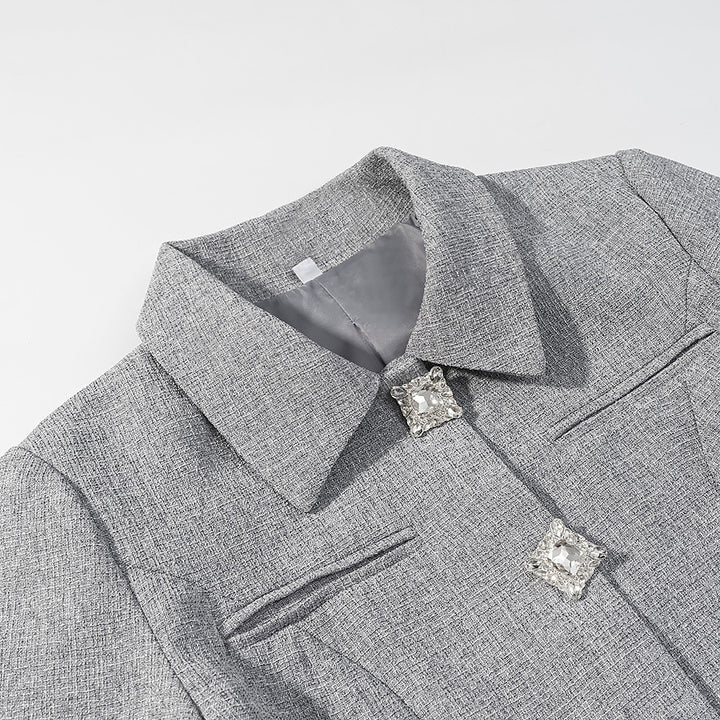 Damen Elegantes zweiteiliges Wollmisch-Kostüm mit tailliertem Kurzblazer und ausgestelltem Midirock Drune