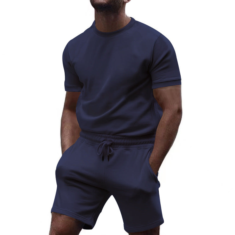 Herren nan minimalistisches Jersey-Ensemble mit bequemem Rundhalsshirt und elastischer Tunnelzug-Kurzhose Drune