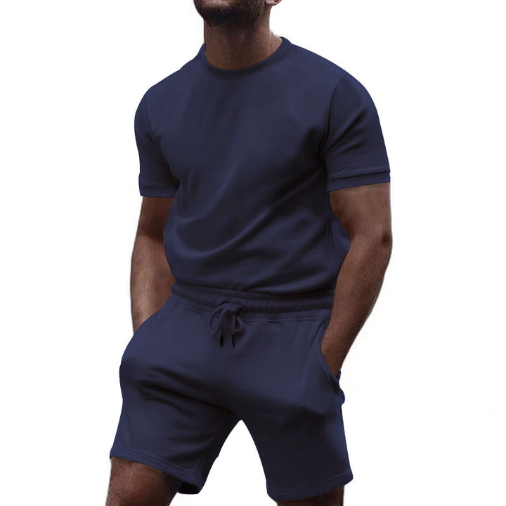 Herren nan minimalistisches Jersey-Ensemble mit bequemem Rundhalsshirt und elastischer Tunnelzug-Kurzhose Drune