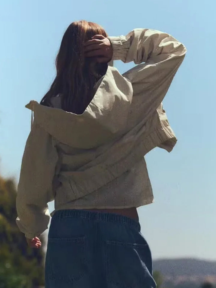 Damen Leichte Kapuzenjacke Cropped mit elastischem Saum Drune