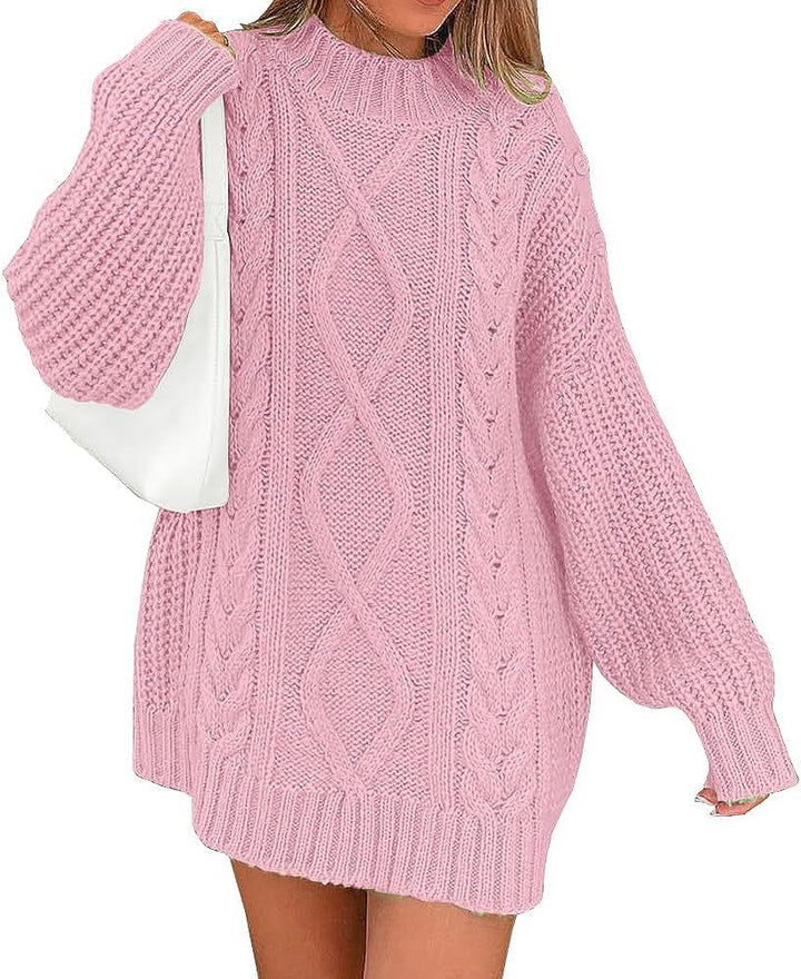 Damen Oversize Strickkleid mit Zopf- und Rippstruktur Drune
