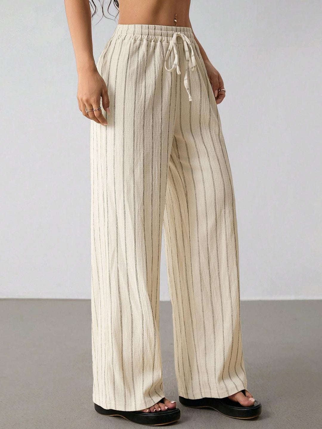 Damen Weite Strickhose mit hohem Bund und Kordelzug Drune