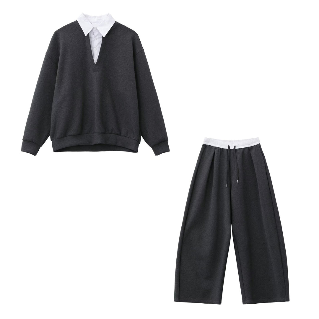 Herren Lässiger Oversized Pullover mit V-Ausschnitt und weiten Hosen Drune