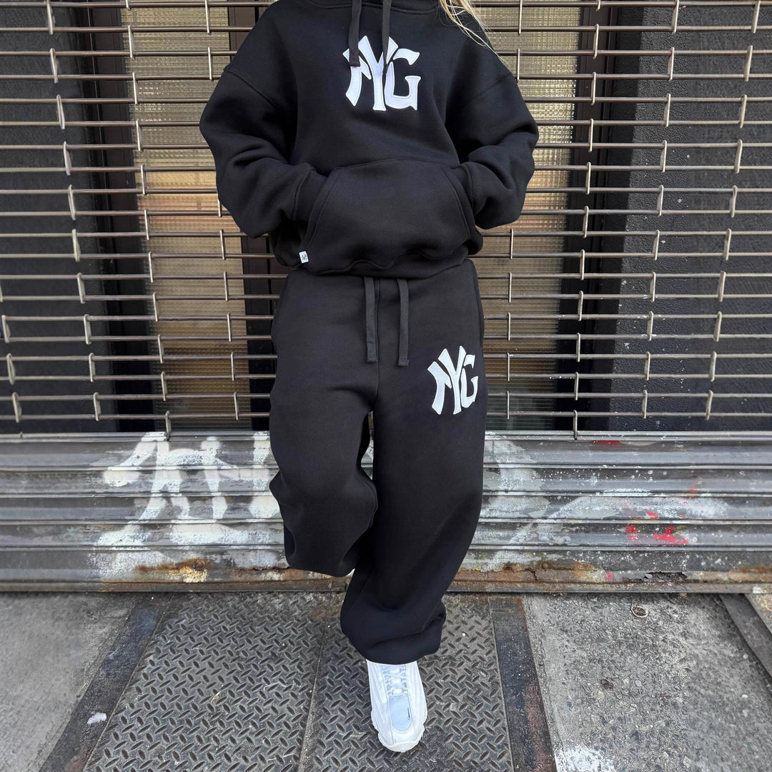 Unisex nan weit geschnittene Kapuzen-Sweatjacke mit beidseitig öffnendem Reißverschluss und Logo-Applikation Drune