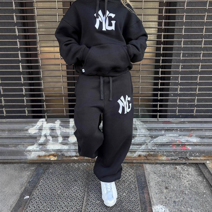 Unisex nan weit geschnittene Kapuzen-Sweatjacke mit beidseitig öffnendem Reißverschluss und Logo-Applikation Drune