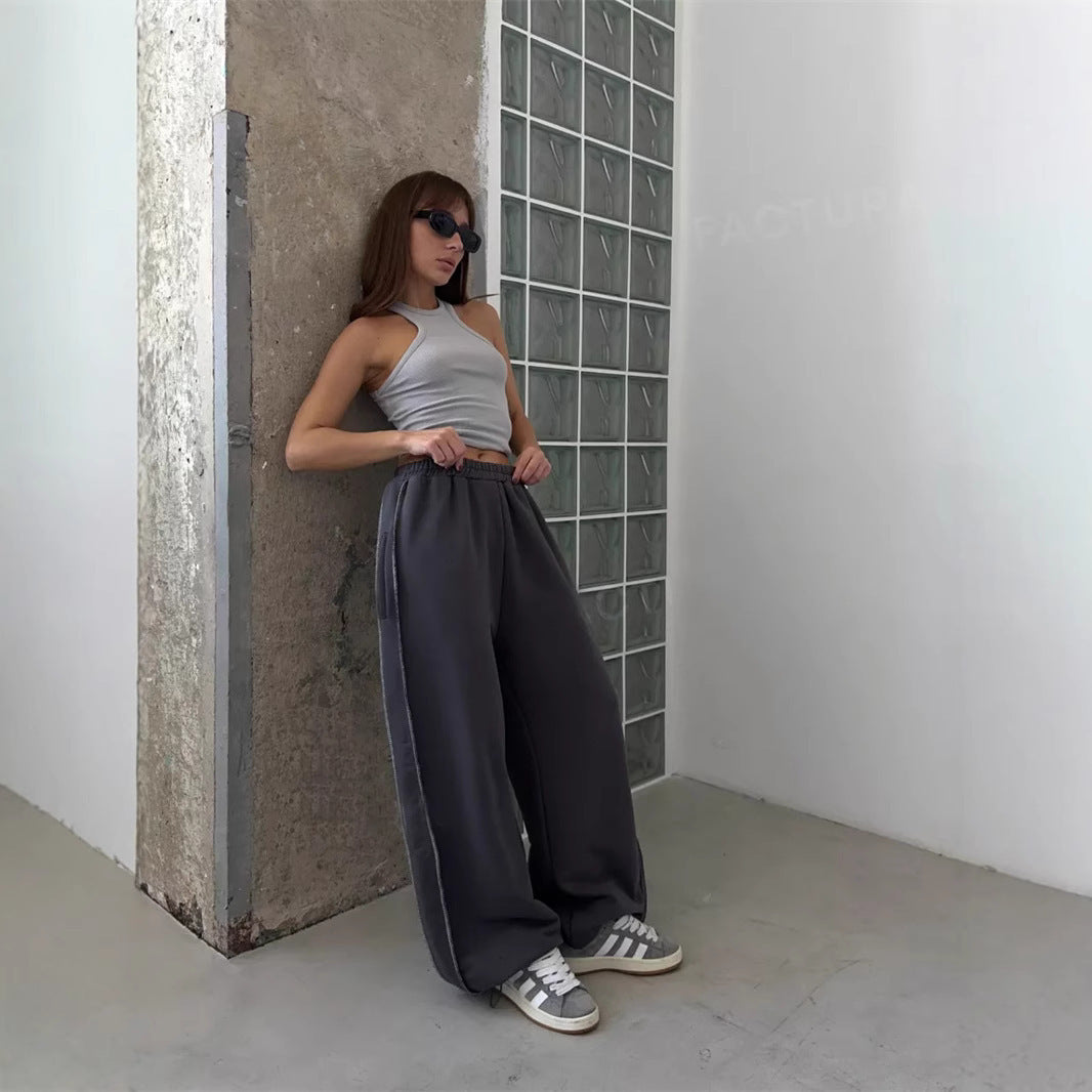 Damen locker sitzende High-Waist Sweatpants mit weitem Bein und elastischem Bund Drune