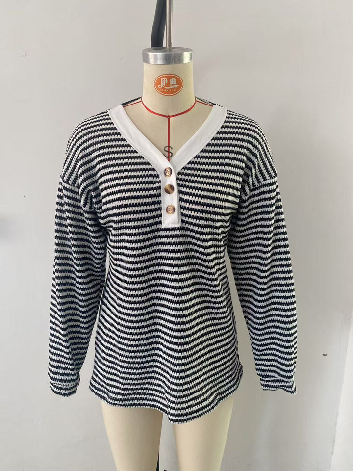 Damen Langarmshirt mit strukturiertem Gewebe und modischen Knopfdetails Drune