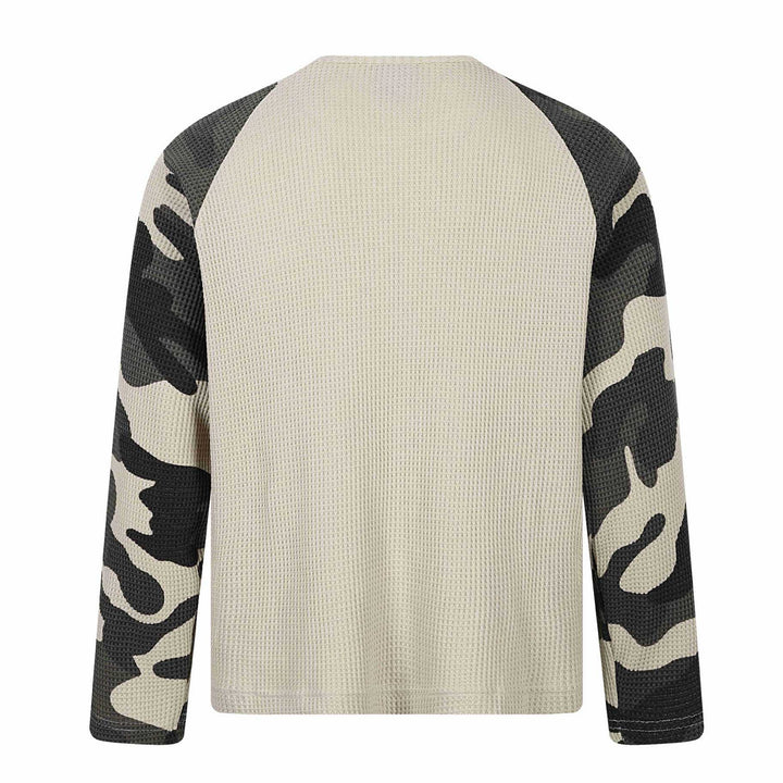 Unisex Waffelstrick-Langarmshirt mit Raglanärmeln und Camouflage-Details Drune