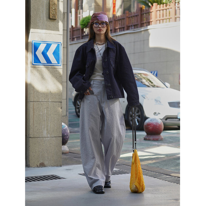 Damen Weite strukturierte High‑Waist Bundfaltenhose im Baggy‑Culotte‑Look Drune