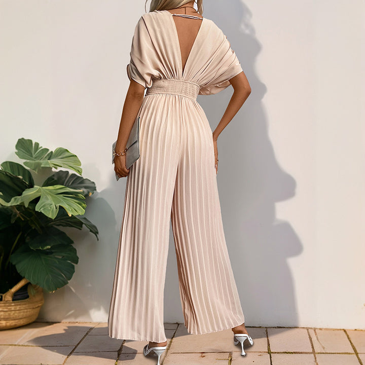 Damen Eleganter Jumpsuit mit tiefem V-Ausschnitt und voluminösen Ärmeln Drune