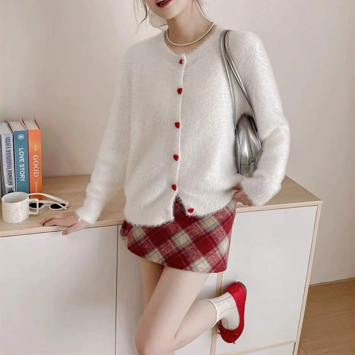 Damen Flauschiger Knopf-Cardigan Drune