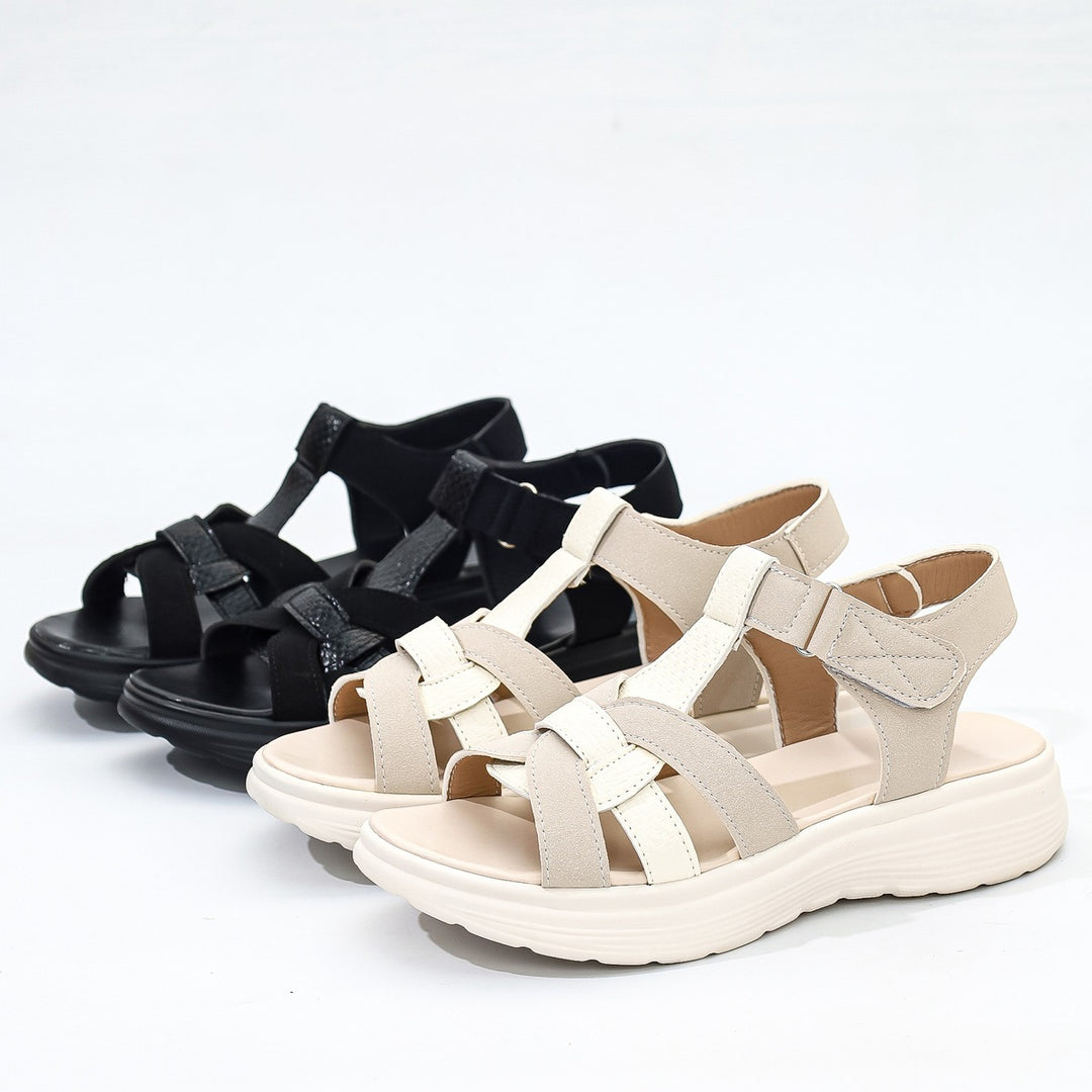 Damen Komfort-Sandalen mit verstellbarem Klettverschluss und gepolsterter Plateau-Sohle Drune