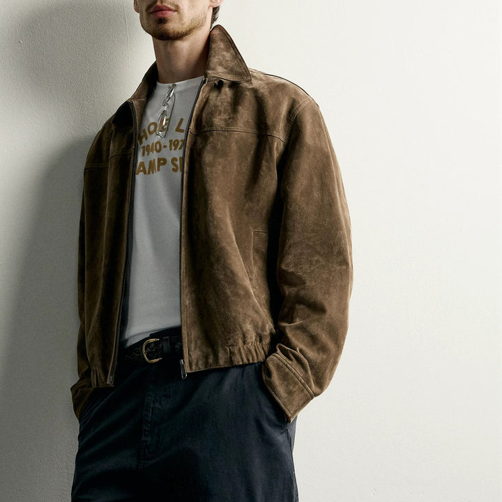 Herren Kurzblouson aus veloursiertem Wildleder mit Hemdkragen Drune