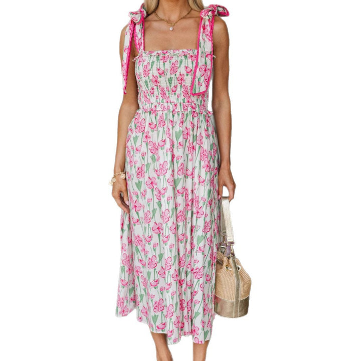 Damen Sommerkleid mit Raffung und schulterlangen Bindebändern Drune