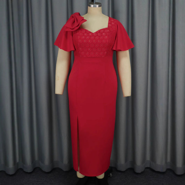 Damen Elegantes Maxikleid mit voluminösen Ärmeln und hochwertiger Blumenapplikation Drune