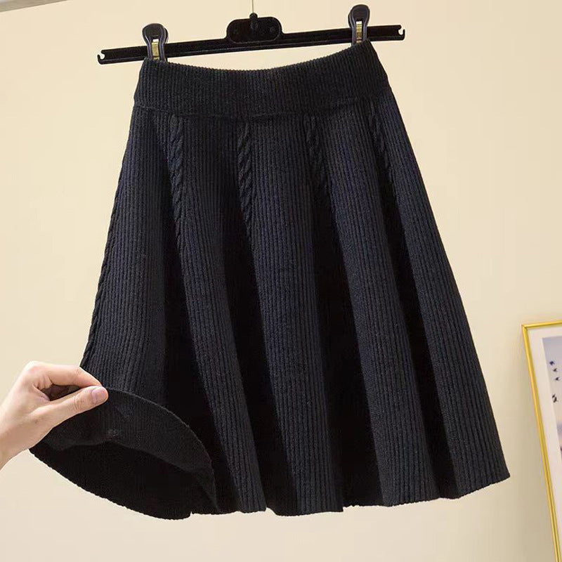 Damen Wadenlanger Strickrock mit Zopfmuster Drune