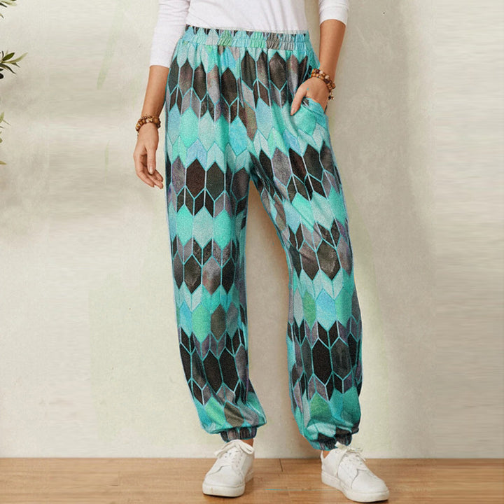 Damen entspannte Pluderhose mit geometrischem Muster Drune