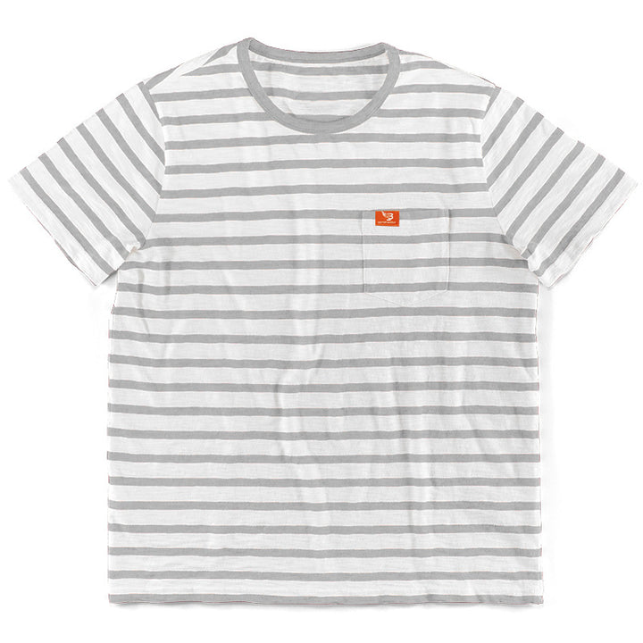 Herren nan gestreiftes Kurzarm-T-Shirt aus Baumwolljersey mit Brusttasche und kontrastiertem Rundhalsausschnitt Drune