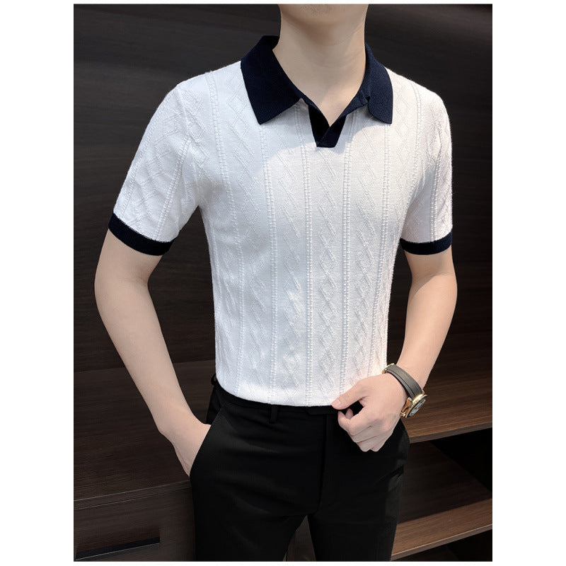 Herren Elegantes Strickpolo mit Kontrastkragen Drune