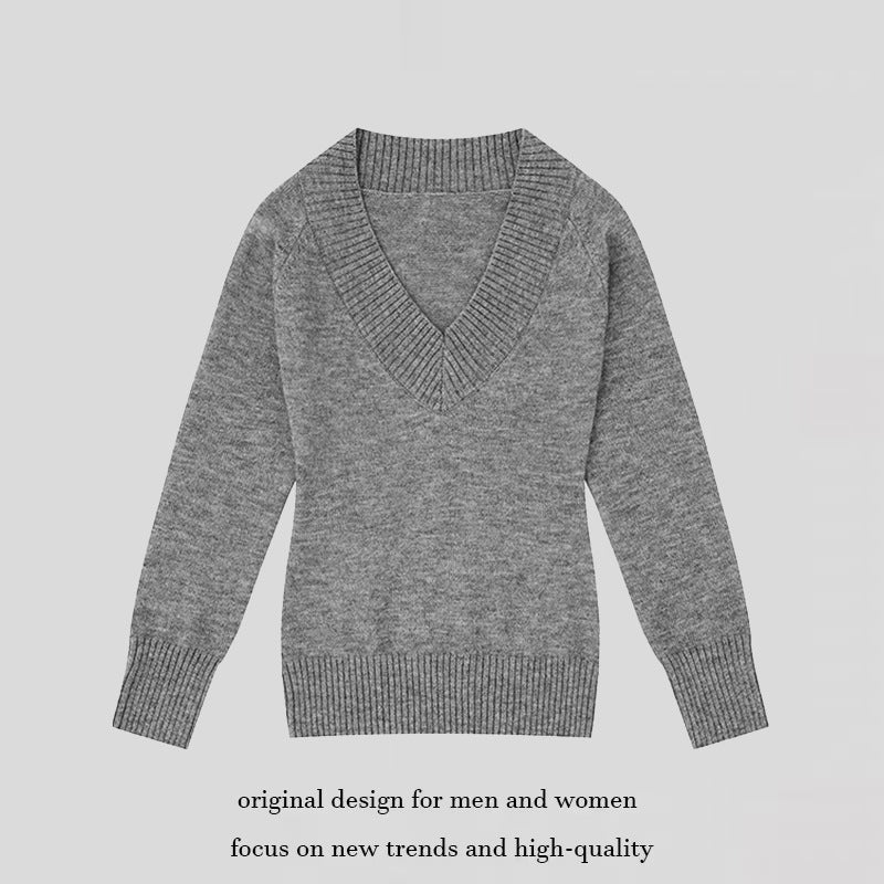 Damen Feinstrickpullover mit tiefem V-Ausschnitt, breitem Ripprand und legerer Passform Drune