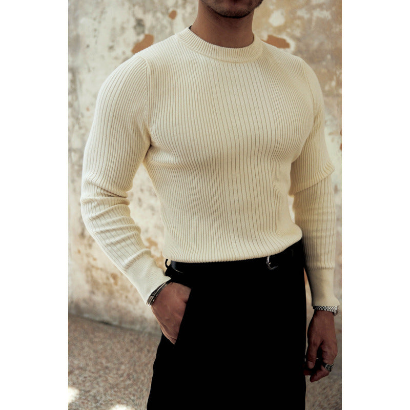 Herren Figurbetonter Rippstrick-Pullover mit Rundhalsausschnitt Drune