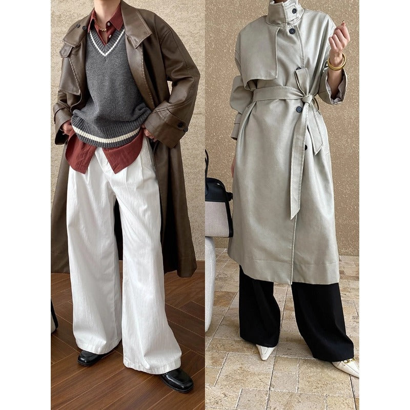 Damen eleganter Trenchcoat mit seitlichem Bindegürtel und stilvollem Kragen Drune