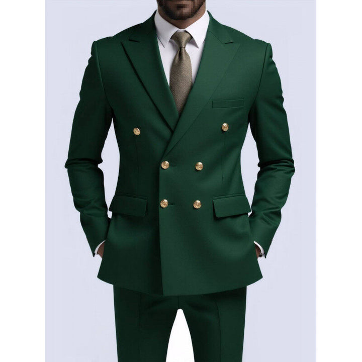 Herren nan doppelreihiger Slim-Fit Anzug mit goldenen Zierknöpfen und schmaler Businesshose Drune
