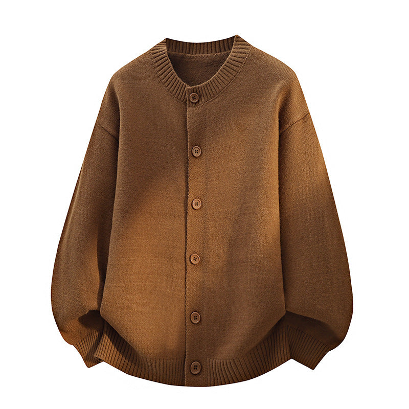 Unisex Oversize Strickcardigan mit Rundhalsausschnitt, Ballonärmeln & durchgehender Knopfleiste Drune