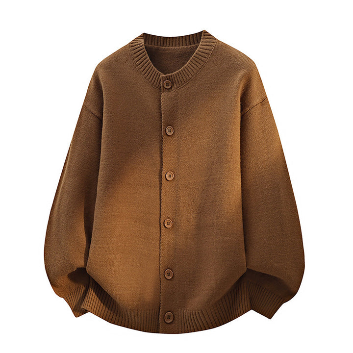 Unisex Oversize Strickcardigan mit Rundhalsausschnitt, Ballonärmeln & durchgehender Knopfleiste Drune
