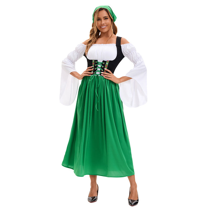 Damen nan Renaissance Dirndl Kostüm mit Schnürmieder und Carmenärmeln Drune
