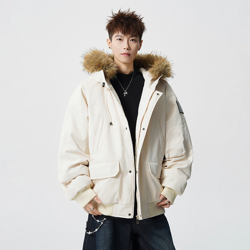Herren Wattierter Oversize-Parka mit Kunstfellkapuze und Utility-Taschen Drune