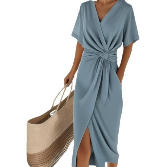 Damen Wickelkleid mit eleganter Drapierung und Seitenschlitz Drune