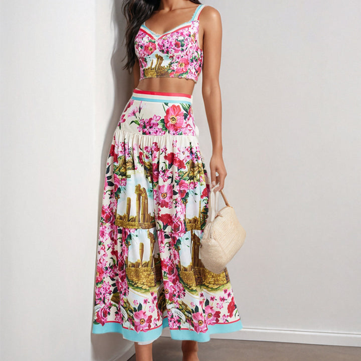 Damen Zweiteiliges Floral Set mit Spitze und Rüschendetails Drune