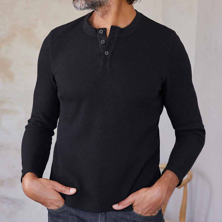 Herren Langärmeliges Waffelstrick-Henleyshirt aus Thermo-Baumwollmix Drune